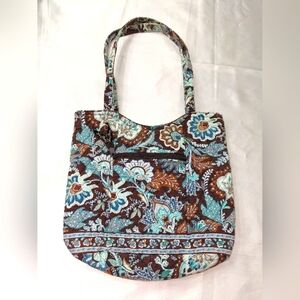 Vera Bradley Women's Medium Bucket Tote In Java Blue Floral Quilted Purse Bag